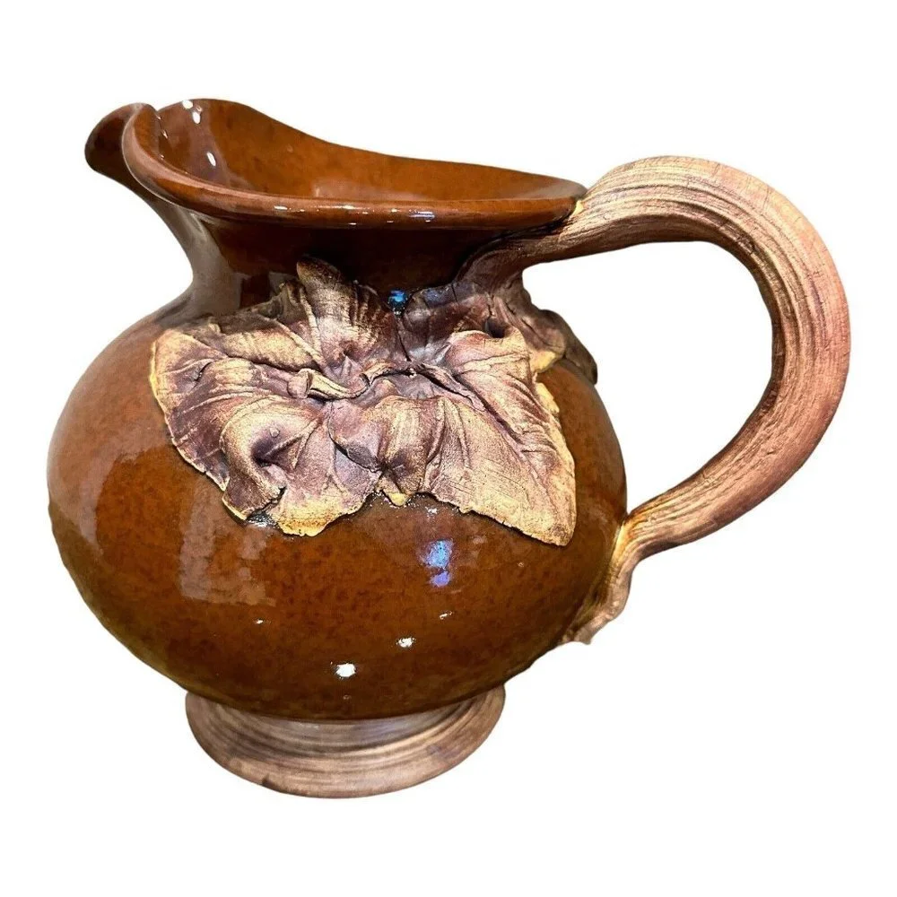VTG 2001‎ Terrafirma Pottery Drink Pitcher 7 Inch MAE Signed Ceramic Leaf Design